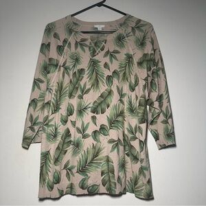 J. Jill Leaf Print Quarter Sleeve Women's Crew Neck Pullover Sweater Size Small